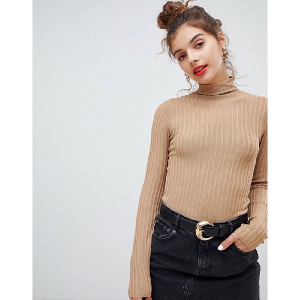 ASOS Bershka vertical rubbed funnel neck sweater